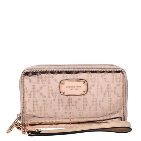 Michael Kors Wristlet Phone Wallet Rose Gold Pink Metallic